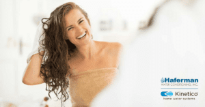 Woman drying hair